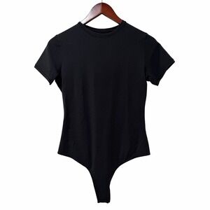 Quince Womens Organic Cotton Short Sleeve Bodysuit Size M Black Clean Girl NEW